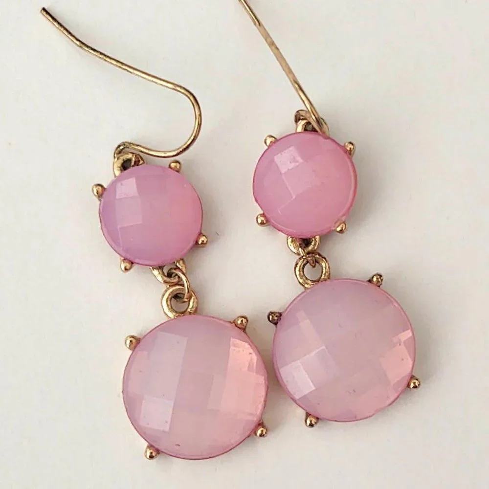 2 tone pink beaded drop earrings